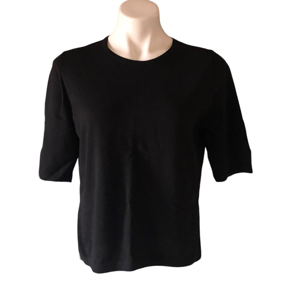 Country Shop Black Merino Extra Fine Wool Short Sleeve Crew Neck Sweater
